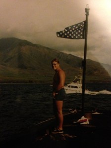 USS Bremerton off Lahaina, Maui. Sonarman Roy Sokolowski dreaming about his next fishing trip ashore.